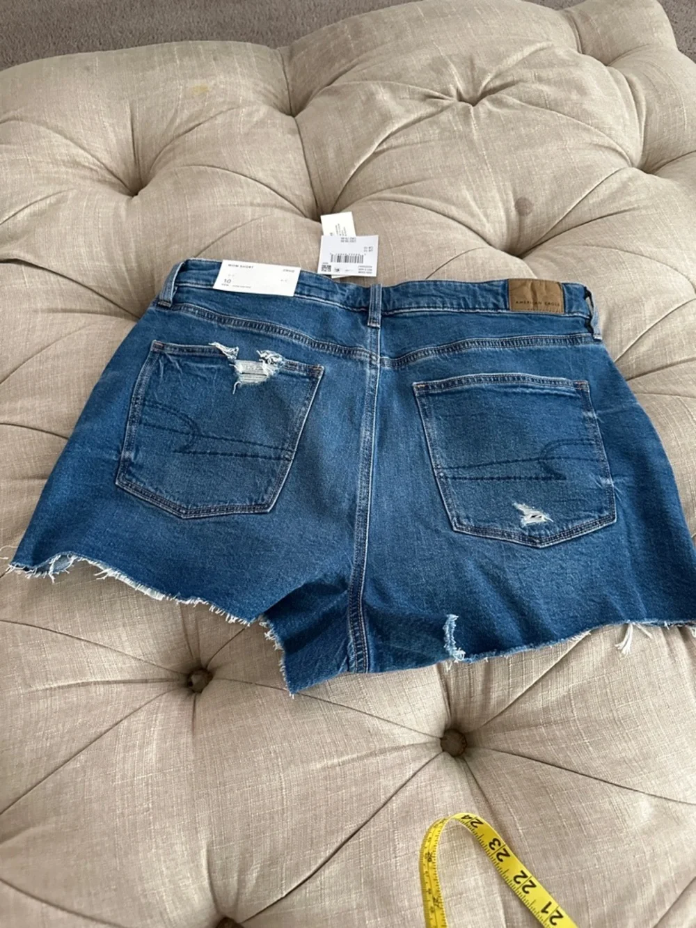 American Eagle Outfitters Dark Blue Distressed High-Rise Denim Shorts